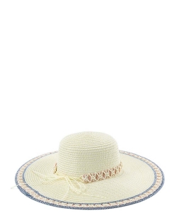 Embroidered Trim Straw Summer Hat HA320089 IVORY